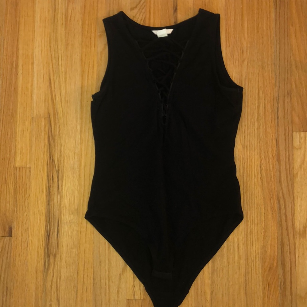 Black lace up racer back body suit